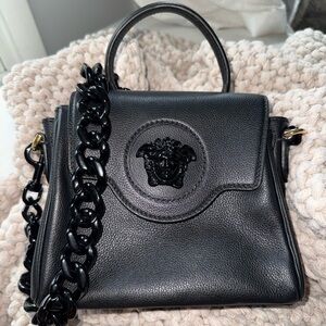 Authentic Versace La medusa black top handle crossbody bag